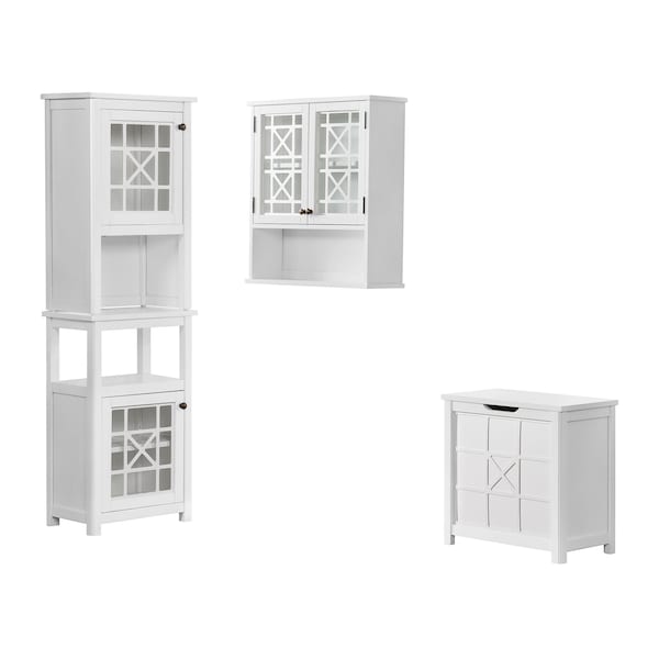 Alaterre Furniture Derby 4-Piece Bathroom Set with Wall Mounted Cabinet, Hamper, Floor Cabinet, and Storage Hutch ANDE74789WH - main